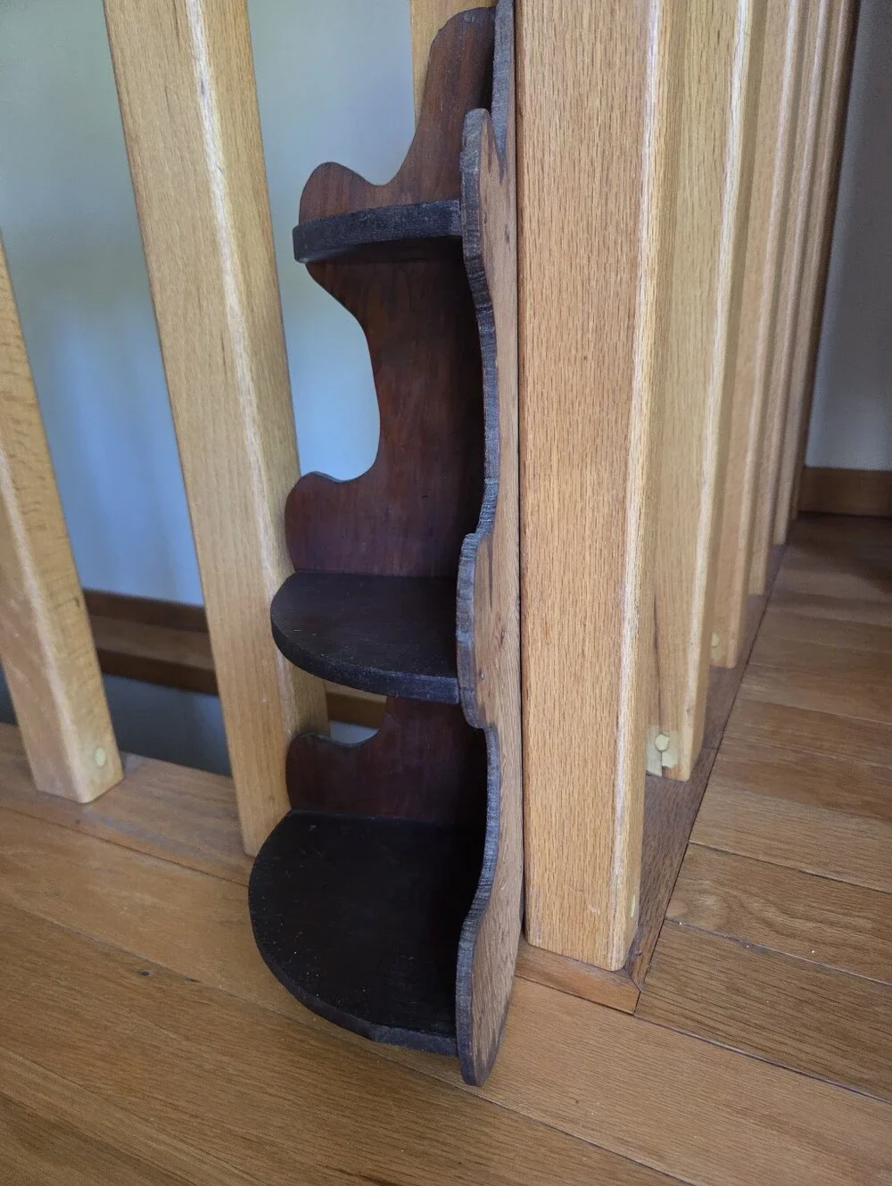 Vintage Dark Brown Wood Corner Wall Shelf